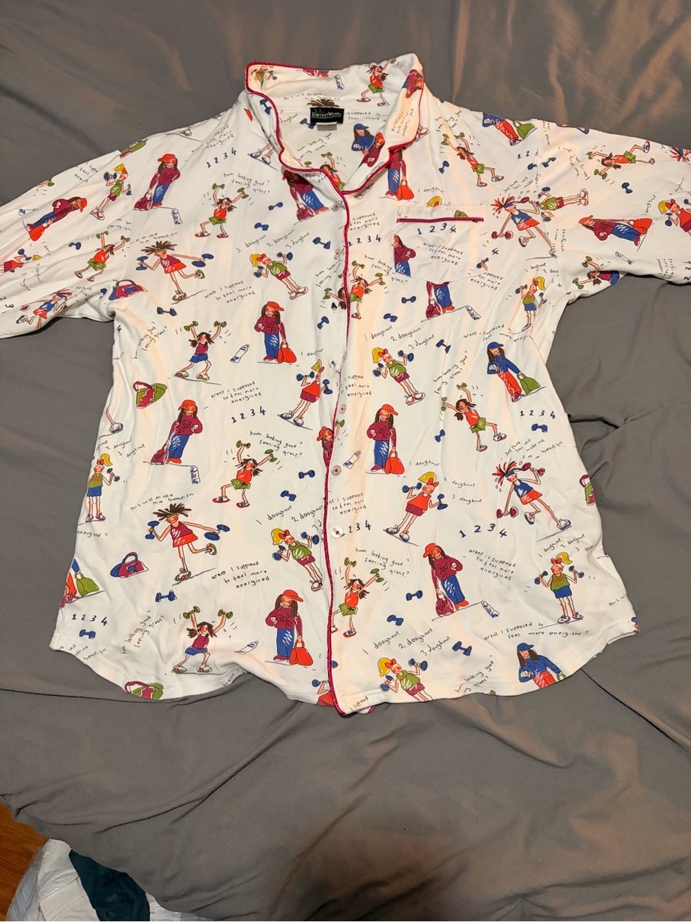 Vintage RocketWear "Exercise Gals" Nightshirt Pajama Top Novelty Print Cotton